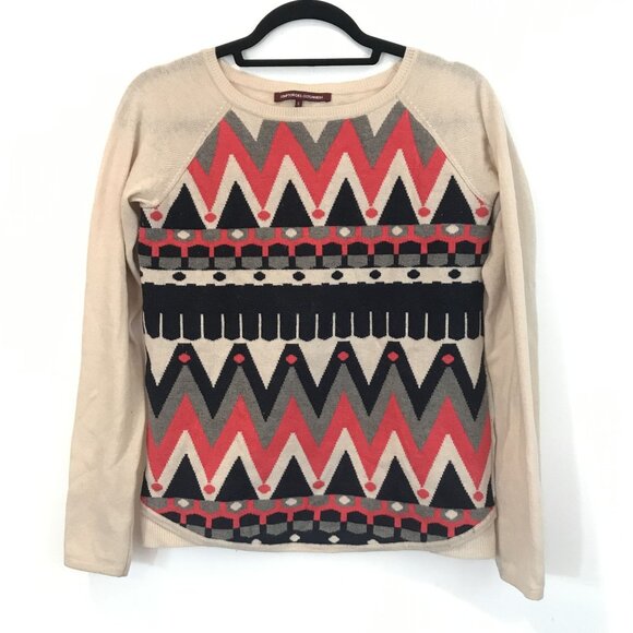 Comptoir Des Cotonniers Wool Blend Geometric Print Sweater Size S Beige & Red - Picture 1 of 7
